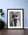 Black & White Elegant Fox Framed Portrait.