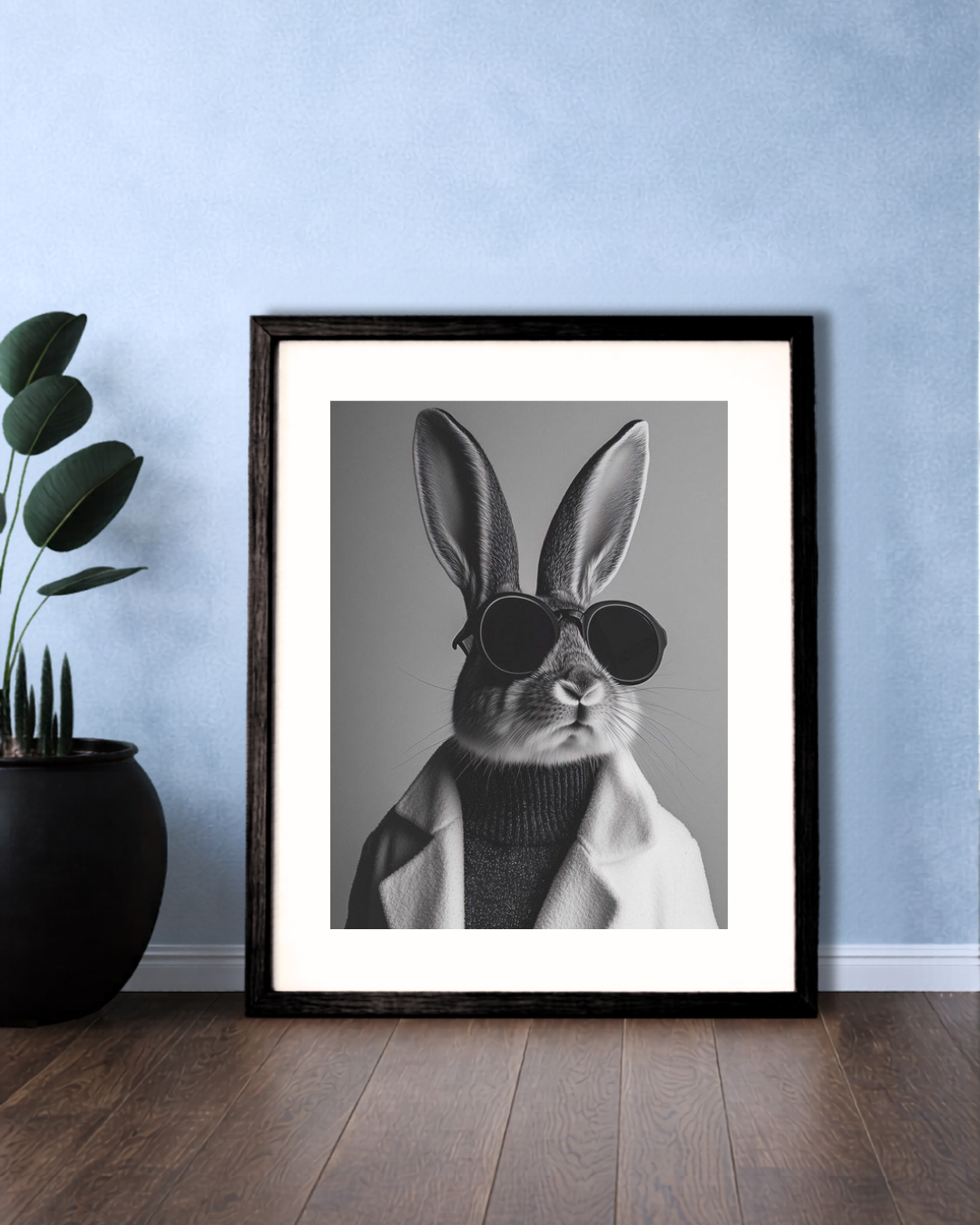 Black & White Elegant Bunny Framed Portrait.