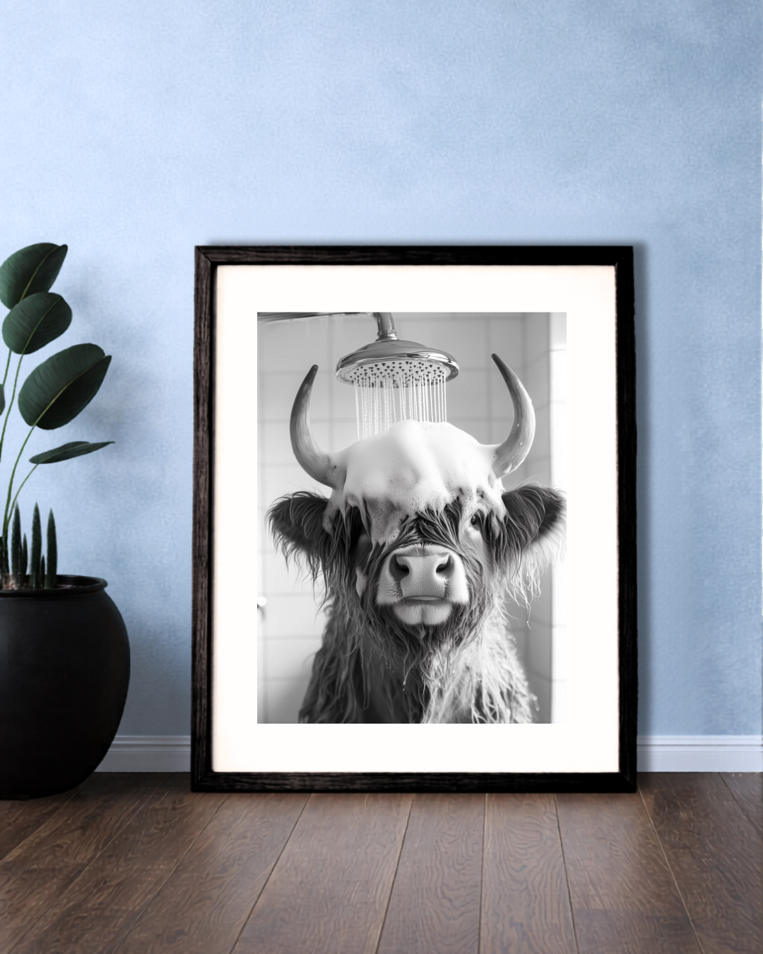 Framed Cow Shower Bathroom Portrait