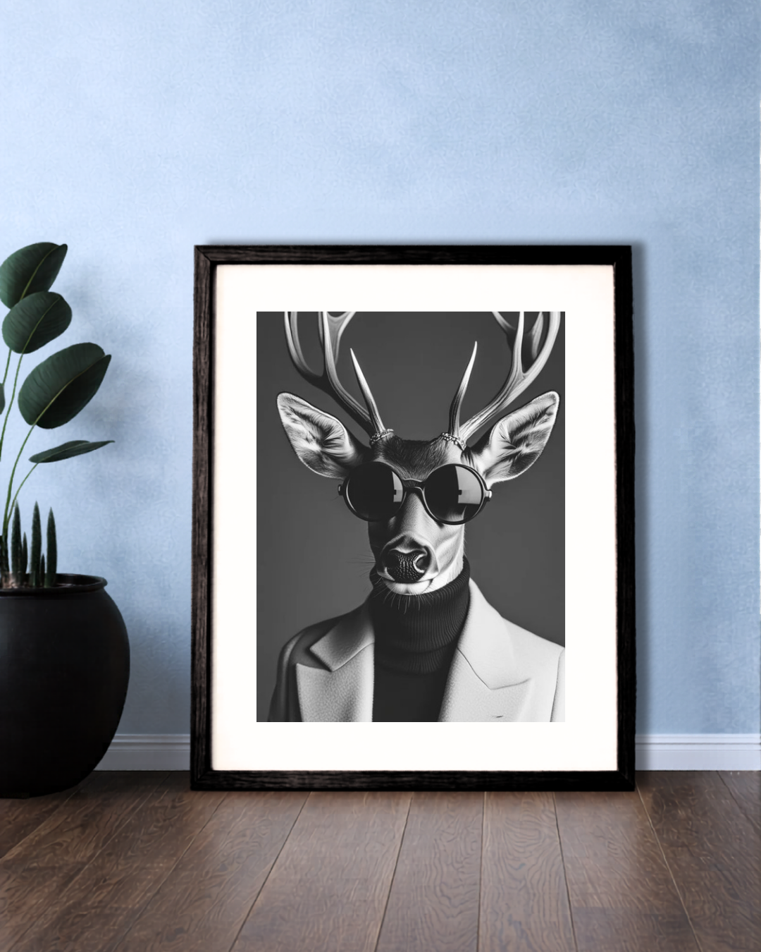 Black & White Elegant Buck Framed Portrait.