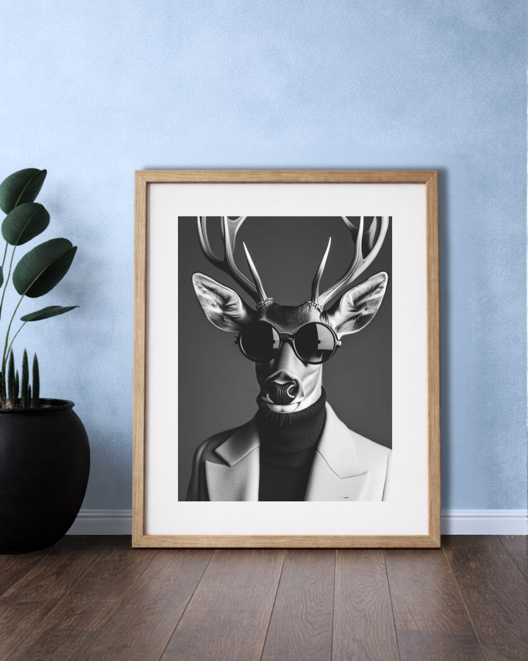 Black & White Elegant Buck Framed Portrait.