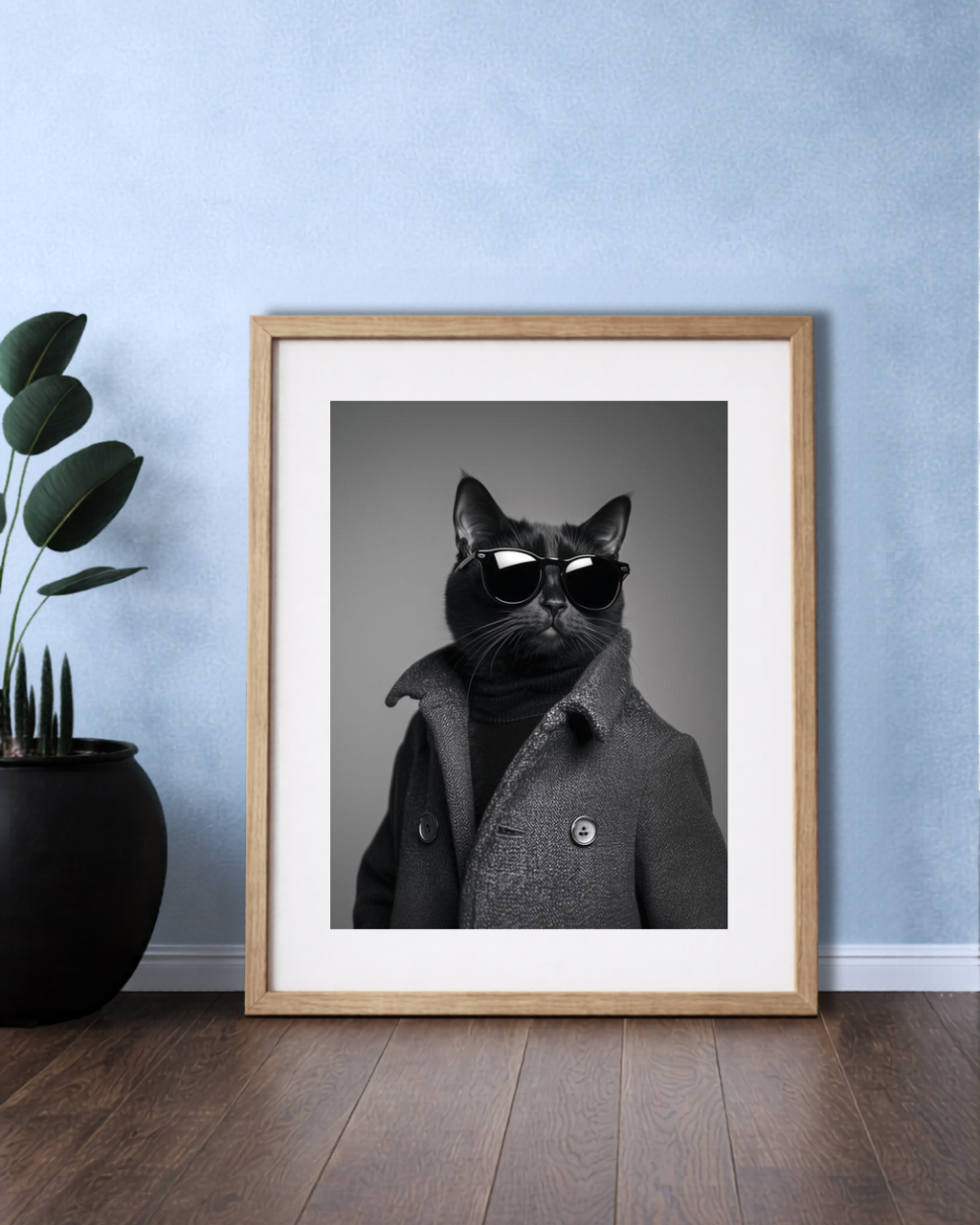 Black & White Elegant Cat Framed Portrait.