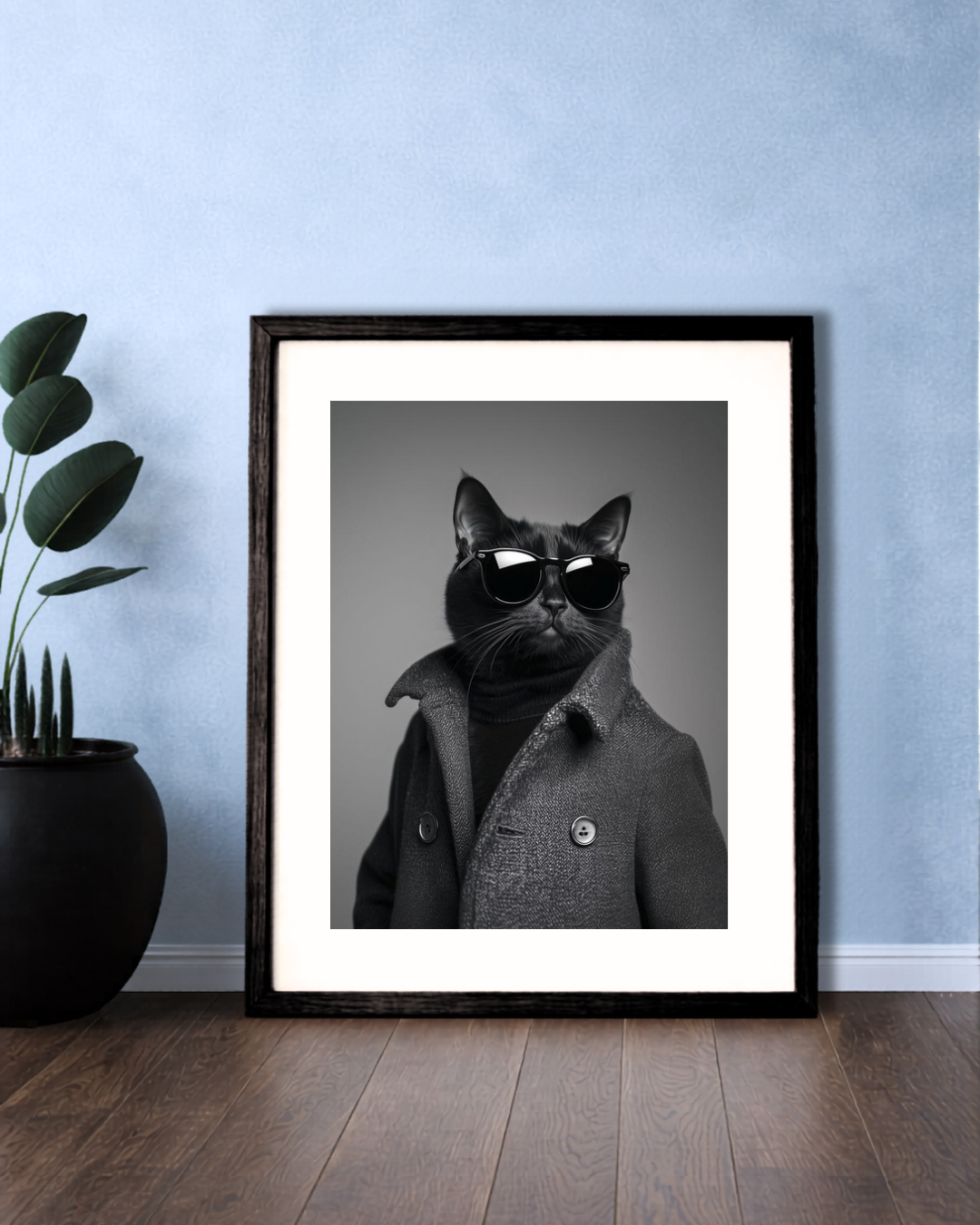 Black & White Elegant Cat Framed Portrait.