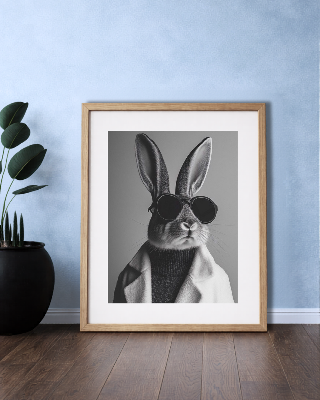 Black & White Elegant Bunny Framed Portrait.