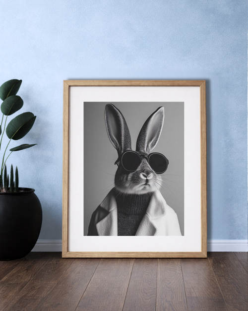 Black & White Elegant Bunny Framed Portrait.