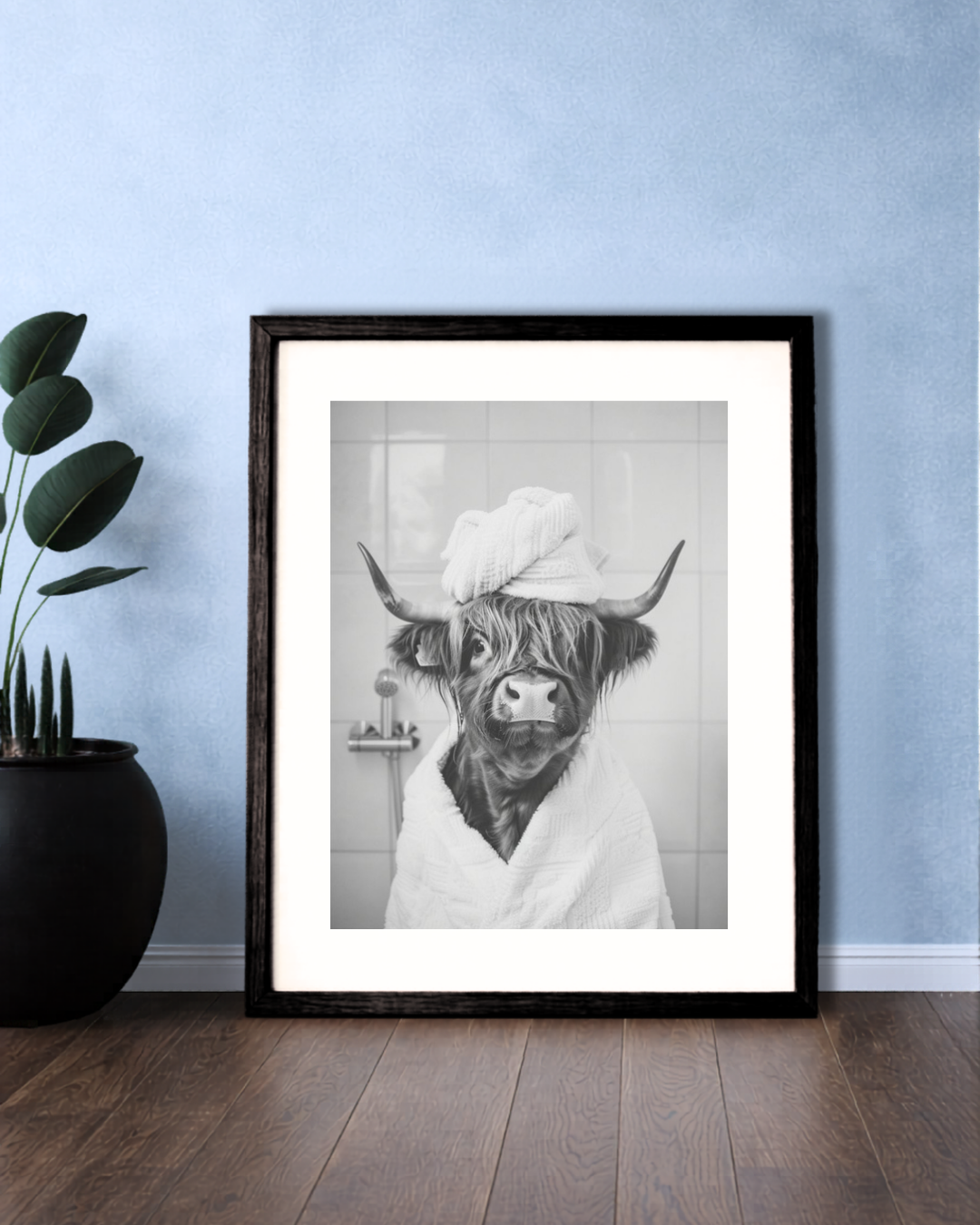 Framed Cow Bath Towel Bathroom Portrait